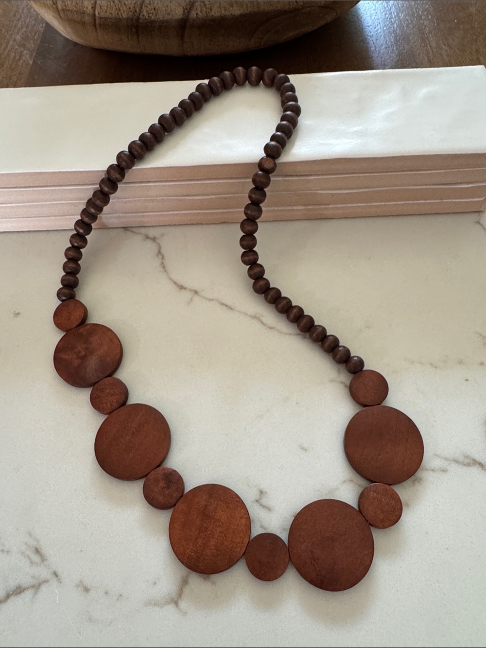 Natural Wooden Beaded Boho Necklace
